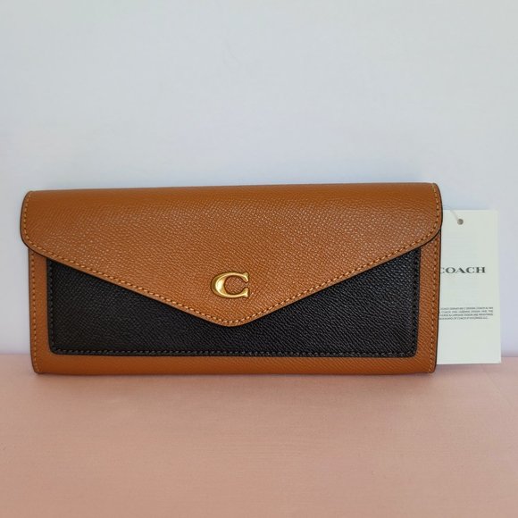 COACH Wyn Colorblock Leather Large Wallet- Light Camel Multi - Picture 1 of 16